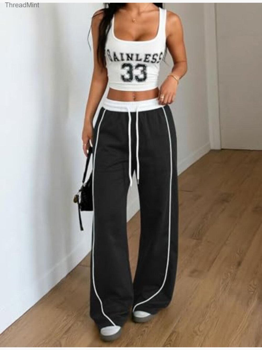 Y2K Wide Leg Cargo Sweatpants Drawstring Waist Jogger Pockets - Picture 6 of 7